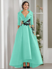 A Line Princess V Neck 3 4 Sleeves Floor Length Mother Of The Bride Dresses With Appliques Beading