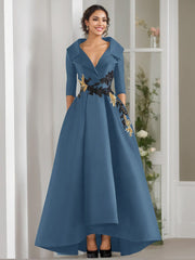 A Line Princess V Neck 3 4 Sleeves Floor Length Mother Of The Bride Dresses With Appliques Beading