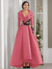 A Line Princess V Neck 3 4 Sleeves Floor Length Mother Of The Bride Dresses With Appliques Beading