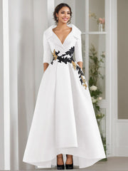 A Line Princess V Neck 3 4 Sleeves Floor Length Mother Of The Bride Dresses With Appliques Beading