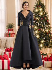 A Line Princess V Neck 3 4 Sleeves Floor Length Mother Of The Bride Dresses With Appliques Beading
