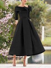 A Line Princess Cowl Neck Bow S 3 4 Sleeves Tea Length Elegant Mother Of The Bride Groom Dresses