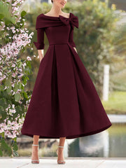 A Line Princess Cowl Neck Bow S 3 4 Sleeves Tea Length Elegant Mother Of The Bride Groom Dresses