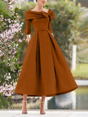 A Line Princess Cowl Neck Bow S 3 4 Sleeves Tea Length Elegant Mother Of The Bride Groom Dresses