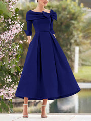A-Line/Princess Cowl Neck Bow(s) 3/4 Sleeves Tea Length Elegant Mother of the Bride & Groom Dresses
