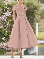 A-Line/Princess Cowl Neck Bow(s) 3/4 Sleeves Tea Length Elegant Mother of the Bride & Groom Dresses