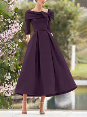 A Line Princess Cowl Neck Bow S 3 4 Sleeves Tea Length Elegant Mother Of The Bride Groom Dresses