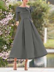 A-Line/Princess Cowl Neck Bow(s) 3/4 Sleeves Tea Length Elegant Mother of the Bride & Groom Dresses