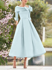 A-Line/Princess Cowl Neck Bow(s) 3/4 Sleeves Tea Length Elegant Mother of the Bride & Groom Dresses