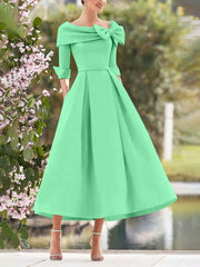 A-Line/Princess Cowl Neck Bow(s) 3/4 Sleeves Tea Length Elegant Mother of the Bride & Groom Dresses
