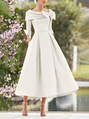 A-Line/Princess Cowl Neck Bow(s) 3/4 Sleeves Tea Length Elegant Mother of the Bride & Groom Dresses