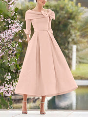 A-Line/Princess Cowl Neck Bow(s) 3/4 Sleeves Tea Length Elegant Mother of the Bride & Groom Dresses