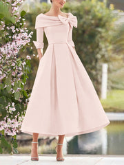 A Line Princess Cowl Neck Bow S 3 4 Sleeves Tea Length Elegant Mother Of The Bride Groom Dresses
