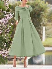 A-Line/Princess Cowl Neck Bow(s) 3/4 Sleeves Tea Length Elegant Mother of the Bride & Groom Dresses