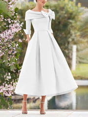 A-Line/Princess Cowl Neck Bow(s) 3/4 Sleeves Tea Length Elegant Mother of the Bride & Groom Dresses