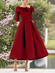 A-Line/Princess Cowl Neck Bow(s) 3/4 Sleeves Tea Length Elegant Mother of the Bride & Groom Dresses