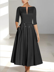 A Line Princess Half Sleeves Ankle Length Mother Of The Bride Dresses Groom With Pockets