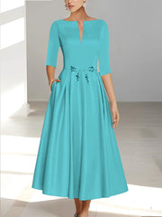 A Line Princess Half Sleeves Ankle Length Mother Of The Bride Dresses Groom With Pockets