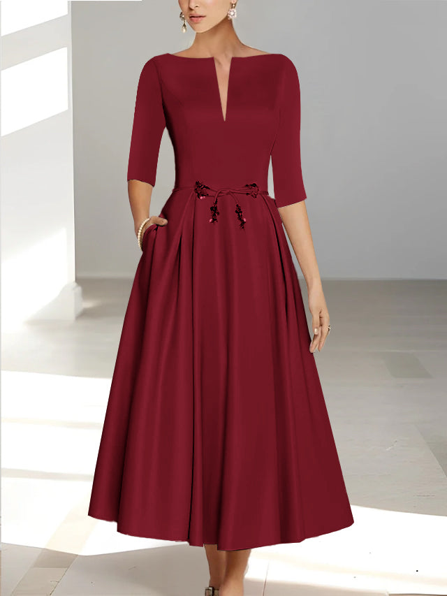A Line Princess Half Sleeves Ankle Length Mother Of The Bride Dresses Groom With Pockets