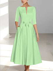 A Line Princess Half Sleeves Ankle Length Mother Of The Bride Dresses Groom With Pockets