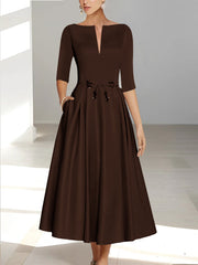 A Line Princess Half Sleeves Ankle Length Mother Of The Bride Dresses Groom With Pockets