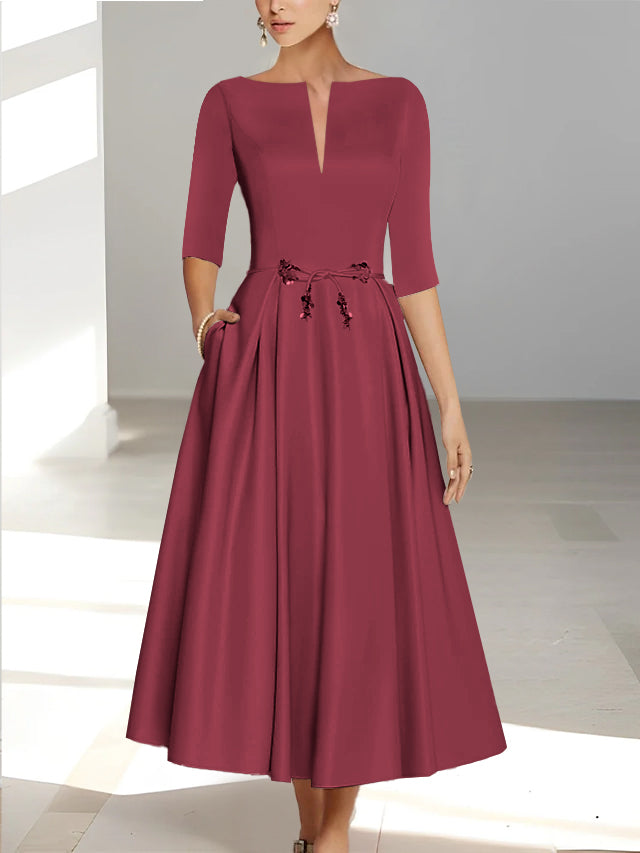 A Line Princess Half Sleeves Ankle Length Mother Of The Bride Dresses Groom With Pockets
