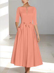 A Line Princess Half Sleeves Ankle Length Mother Of The Bride Dresses Groom With Pockets