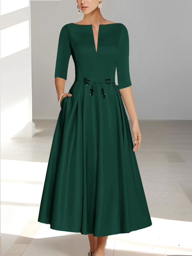 A Line Princess Half Sleeves Ankle Length Mother Of The Bride Dresses Groom With Pockets
