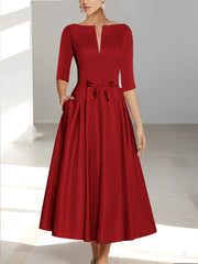 A Line Princess Half Sleeves Ankle Length Mother Of The Bride Dresses Groom With Pockets