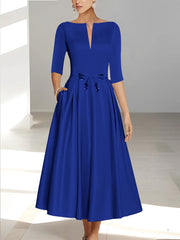 A Line Princess Half Sleeves Ankle Length Mother Of The Bride Dresses Groom With Pockets