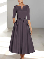 A Line Princess Half Sleeves Ankle Length Mother Of The Bride Dresses Groom With Pockets