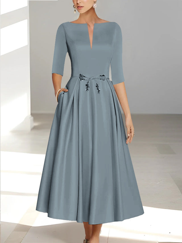 A Line Princess Half Sleeves Ankle Length Mother Of The Bride Dresses Groom With Pockets