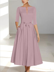 A Line Princess Half Sleeves Ankle Length Mother Of The Bride Dresses Groom With Pockets
