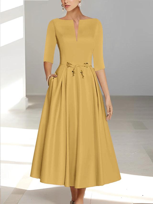 A Line Princess Half Sleeves Ankle Length Mother Of The Bride Dresses Groom With Pockets