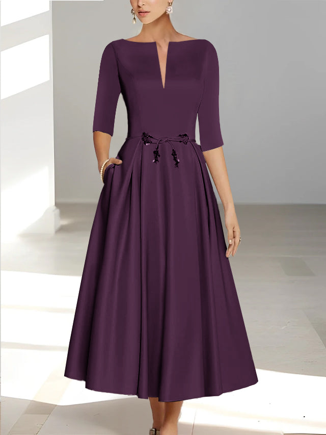 A Line Princess Half Sleeves Ankle Length Mother Of The Bride Dresses Groom With Pockets
