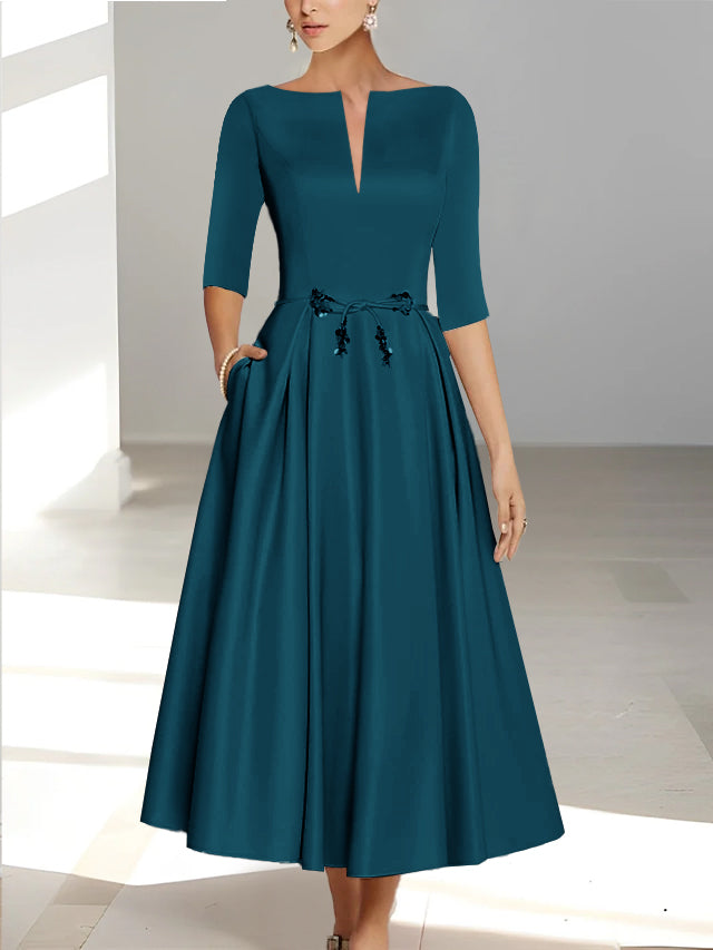 A Line Princess Half Sleeves Ankle Length Mother Of The Bride Dresses Groom With Pockets