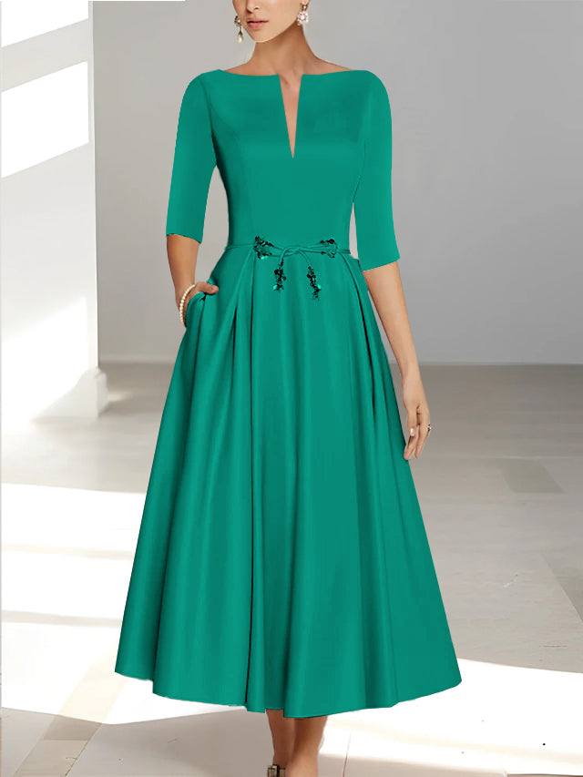 A Line Princess Half Sleeves Ankle Length Mother Of The Bride Dresses Groom With Pockets