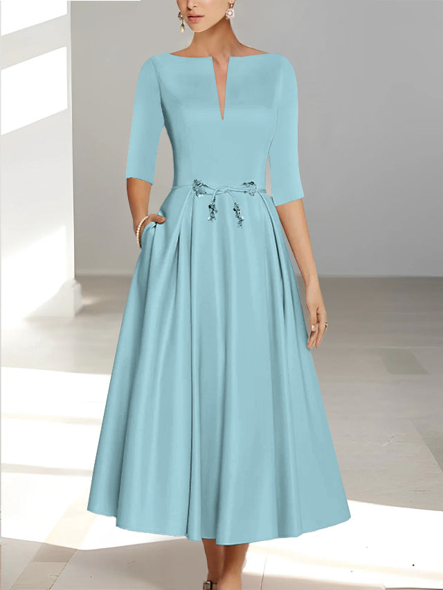A Line Princess Half Sleeves Ankle Length Mother Of The Bride Dresses Groom With Pockets