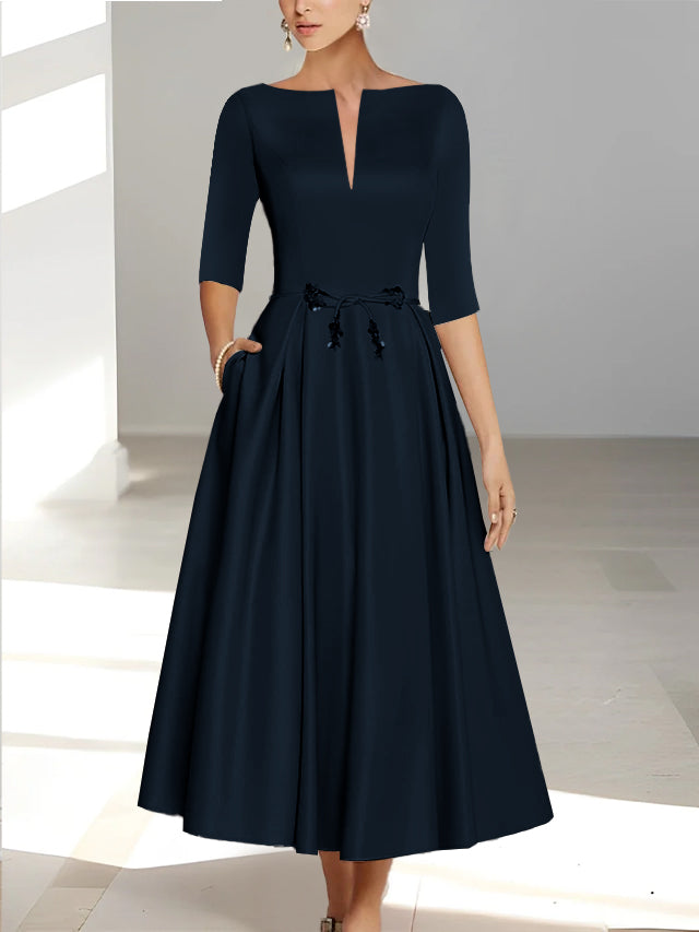 A Line Princess Half Sleeves Ankle Length Mother Of The Bride Dresses Groom With Pockets