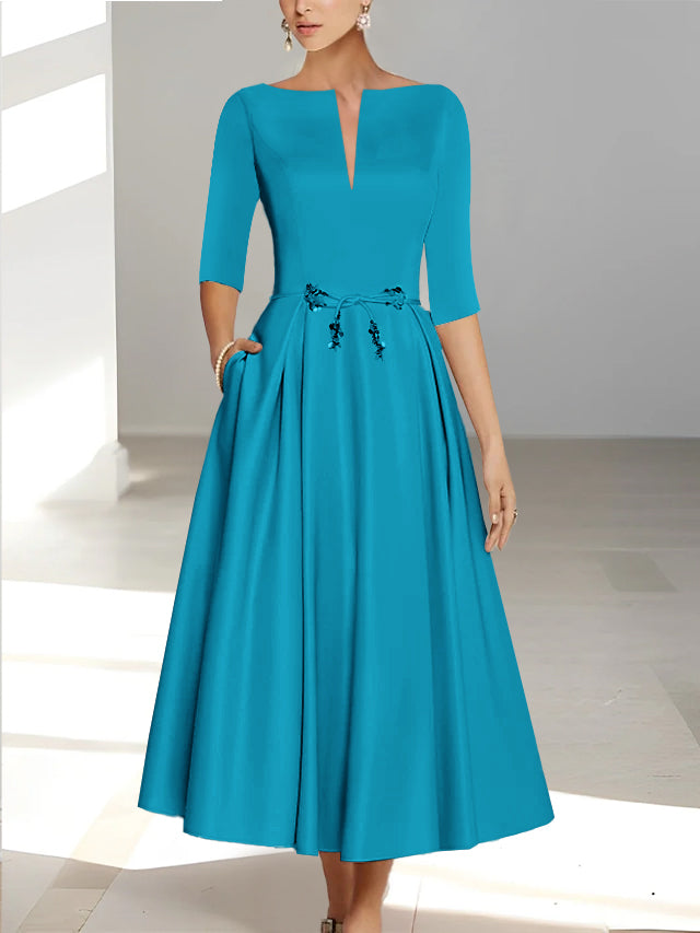 A Line Princess Half Sleeves Ankle Length Mother Of The Bride Dresses Groom With Pockets