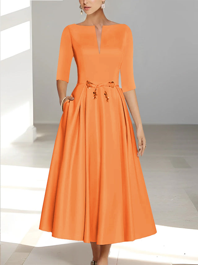A Line Princess Half Sleeves Ankle Length Mother Of The Bride Dresses Groom With Pockets