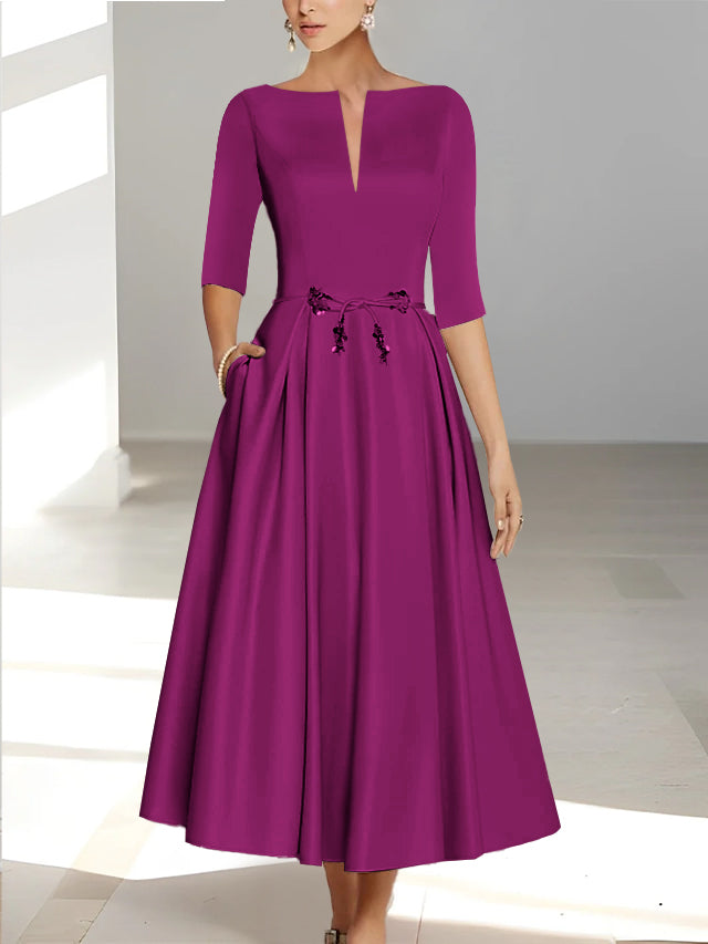 A Line Princess Half Sleeves Ankle Length Mother Of The Bride Dresses Groom With Pockets
