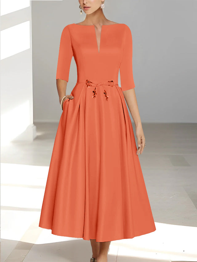A Line Princess Half Sleeves Ankle Length Mother Of The Bride Dresses Groom With Pockets