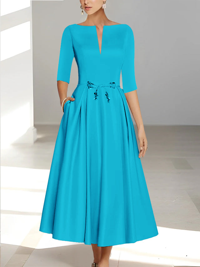 A Line Princess Half Sleeves Ankle Length Mother Of The Bride Dresses Groom With Pockets