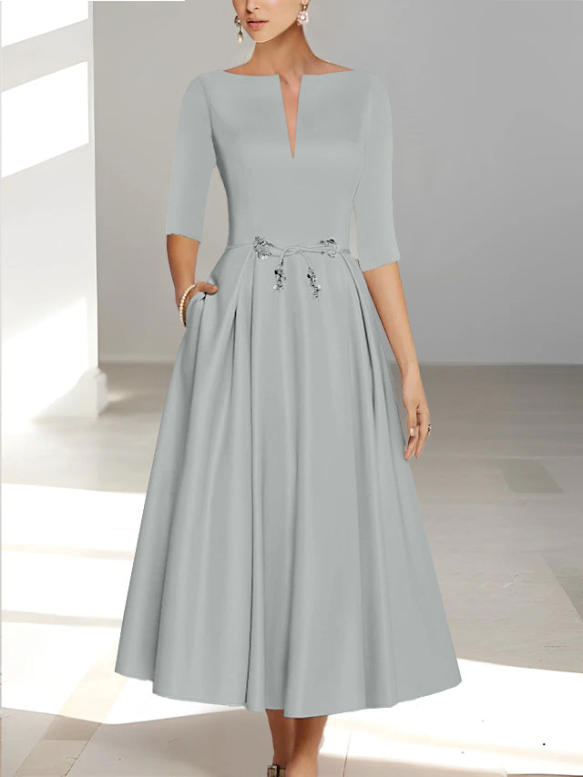 A Line Princess Half Sleeves Ankle Length Mother Of The Bride Dresses Groom With Pockets