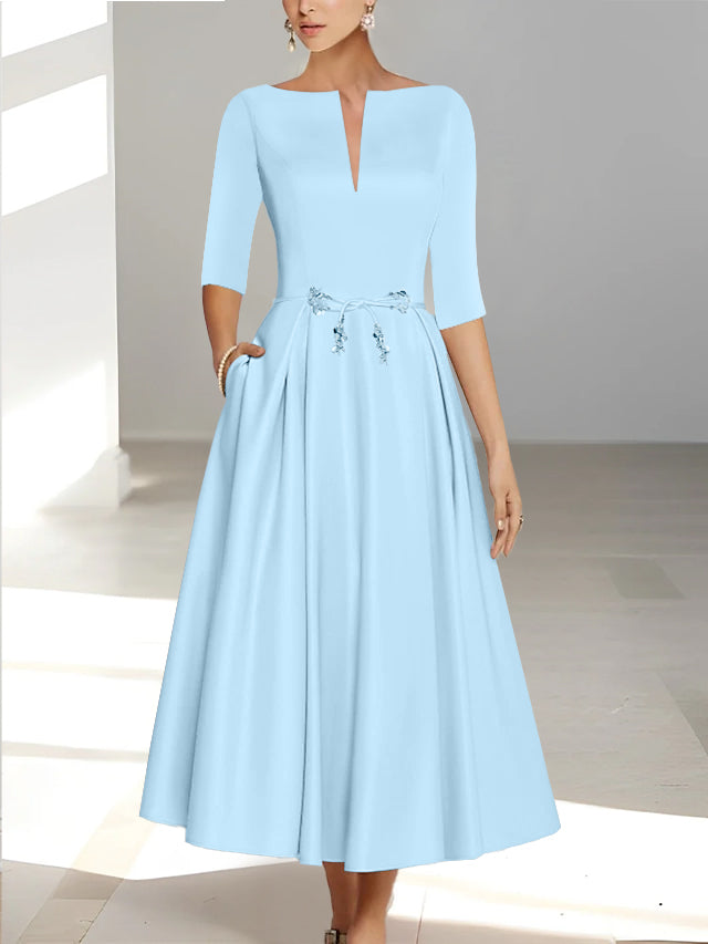 A Line Princess Half Sleeves Ankle Length Mother Of The Bride Dresses Groom With Pockets