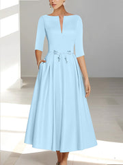 A Line Princess Half Sleeves Ankle Length Mother Of The Bride Dresses Groom With Pockets