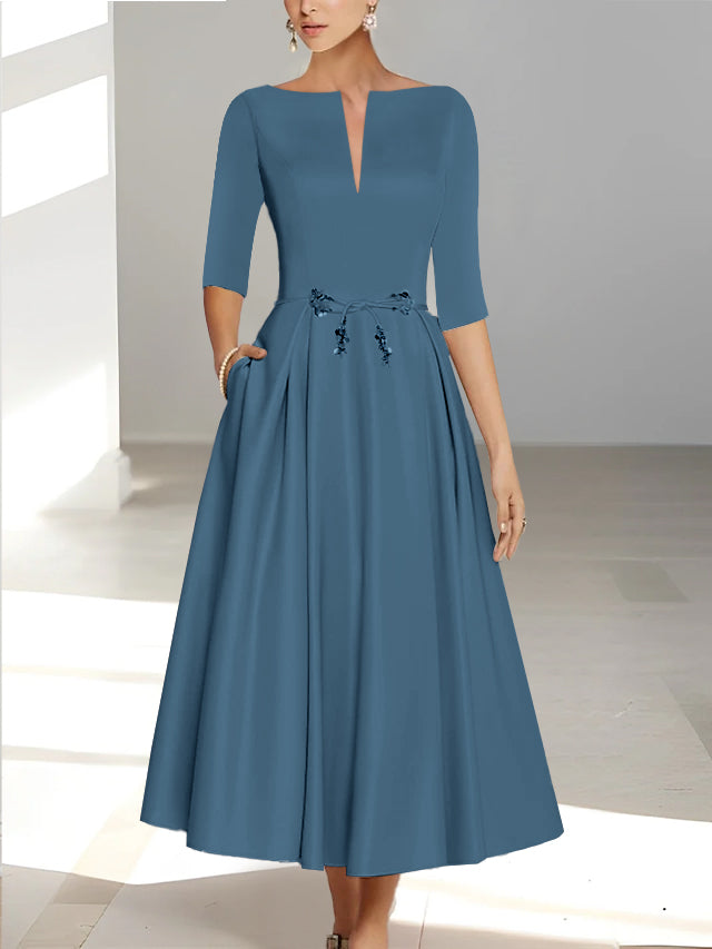 A Line Princess Half Sleeves Ankle Length Mother Of The Bride Dresses Groom With Pockets