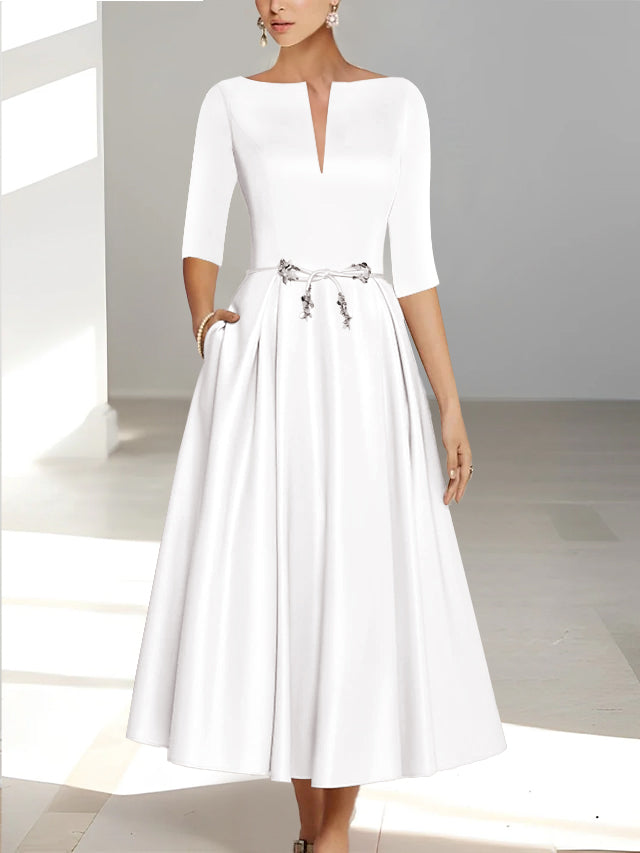 A Line Princess Half Sleeves Ankle Length Mother Of The Bride Dresses Groom With Pockets