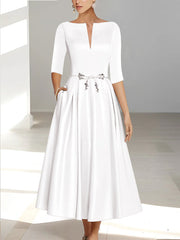 A Line Princess Half Sleeves Ankle Length Mother Of The Bride Dresses Groom With Pockets